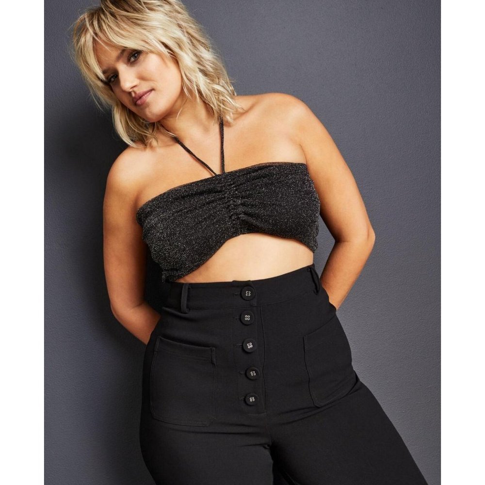 NWT Royalty By Maluma Women's Metallic Threaded Tube Top 222-CSB134 M Black